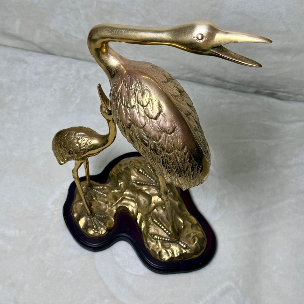 Brass Crane Heron Statue Gold Bird Sculpture MCM Hollywood Regency Vintage 17" - Picture 4 of 16
